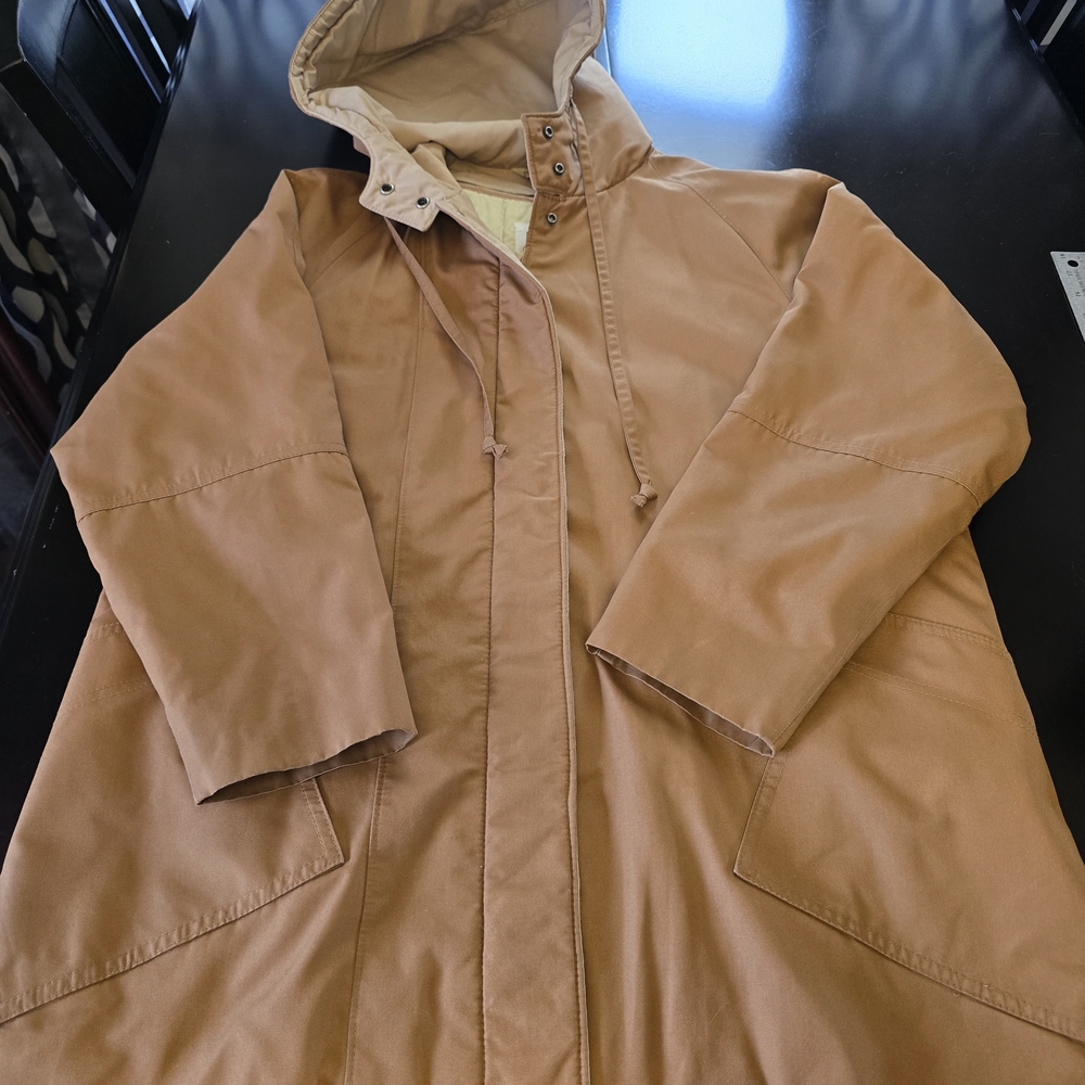 London Fog Beige Parka Hooded Coat Thinsulate Insulated Zip Button Size 12